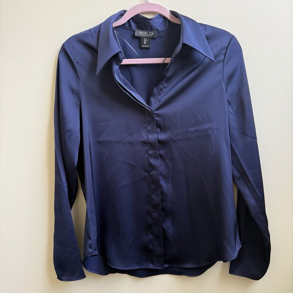 Womens Size S Blouse By Rachel Zoe New York Navy Blue Hidden Buttons